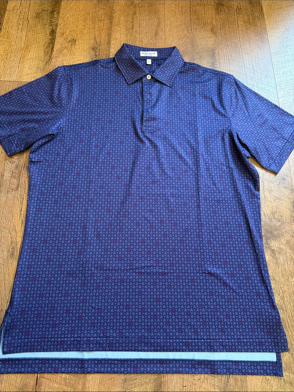 Peter Millar Navy Polo with Subtle Red Micro-Print